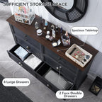 Farmhouse 6 Drawers Dresser for Bedroom, 58" Wide Dresser Chest of Drawers Organizer Storage, Wood Rustic for Closet w/Two Different Drawer Sizes for Living Room, Hallway, Dark Grey
