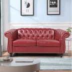LEVNARY Leather Sofa, Chesterfield Tufted Upholstered 2 Seater Couch, Modern Loveseat Couch Classic Furniture for Living Room Bedroom (Wine Red)