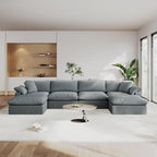 Modular Sectional Sofa Cloud Couch,Down Filled Comfy Cloud Modern Sofa,Light Blue Linen U Shape 6 Seater Oversized Couch Cushion Covers Removable for Living Room