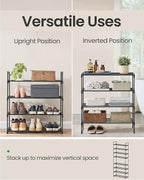 SONGMICS Shoe Rack, 4-Tier Shoe Organizer, Metal Storage Shelf, Upright or Upside Down, for 10-15 Pairs, Stackable, for Entryway, 11.8 x 26.8 x 29.5 Inches, Black ULSA204B01