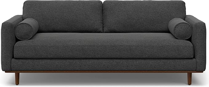 SIMPLIHOME Morrison 89-inch Wide Sofa in Charcoal Grey Woven-Blend Fabric, Handcrafted Mid-Century Modern Couch for Living Room or Family Room, Single Bench Cushion, Bolster Pillows