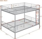 Merax Full Over Full Metal Bunk Bed with Ladder and high Guardrail, Able to Split, Storage Space, No Box Spring Needed, Noise Free, Silver