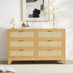 Natural Rattan 6-Drawer Dresser | Modern Bohemian Storage Chest – Includes Anti-Tip Wall Straps & Metal Slides | Versatile Furniture for Bedroom or Living Room
