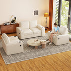 Furnimart 3-Seater Living Room Set Corduroy, 58" Wide Loveseat & Accent Chair with USB Chargers, Cup Holders & High-Density Foam, Modern Sofa & Armchair Set for Apartment, Living Room(2 Colors)