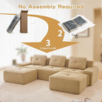 115.3” Camel Boneless Couches for Living Room, Modular Sectional Sofa with U-Shape Chaise, 3 Seater Comfy Upholstered Deep Seat Corduroy Fabric Cloud Couch No Assembly, Anti-Slip Design
