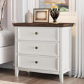 Farmhouse 3-Drawer Dresser for Bedroom - 31.5" Wide 3 Chest of Drawers Storage Cabinet as Nightstand or Bedside Dresser（Antique White & Brown）