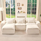Hobestluk 120" Cloud Modular Sectional Couch 3-Seater Sofa with Ottomans U Shaped Couch Deep Seat Sofa with Removable Cover Large Sofa for Living Room (Beige, 3-Seater Sofa with Two Ottomans)