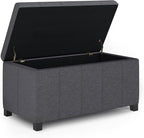 SIMPLIHOME Dover 36 inch Wide Contemporary Rectangle Storage Ottoman Bench in Slate Grey Linen Look Fabric, Assembled, for the Living Room, Entryway and Family Room
