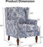 Pia Ricco High Back Floral Accent Chair - Retro Wingback Upholstered Armchair with Nailhead Trim, Solid Wood Legs, Fabric Living Room Bedroom Reading Chair (Flower Navy)