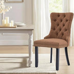 Linen Upholstered Dining Chairs Set of 8, Modern Style Kitchen Side Chairs with Nailhead Trim and Wood Leg, Metal Pulling Ring for Dining Room Living Room(Coffee,Set of 8)