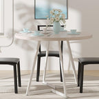 VECELO 35” Round Dining Table Set with 4 Cushioned Padded Chairs for Kitchen, Breakfast Nook, or Living Room, Wood-Grain Tabletop & Heavy-Duty Steel Frame, Easy Assembly, Natural Wood