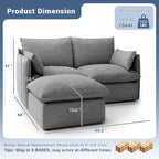 Cloud Modular Sectional Sofa, Waterproof Down Filled Sectional Sofa, High Backrest Loveseat Couch with Ottoman, Modern Modular Couch with Removable Cover, Dark Gray