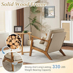 VINGLI Solid Wood Wide Armrests Accent Chair Set of 2,Upholstered Mid Century Modern Chair with Pillow,Farmhouse Arm Chair Comfy Reading Chair,Chairs Living Room,Bedroom,Guest Room,Linen Fabric,Beige