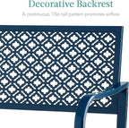Best Choice Products Outdoor Bench 2-Person Metal Steel Benches Furniture for Garden, Patio, Porch, Entryway w/Geometric Backrest, 790lb Capacity - Peacock Blue