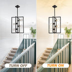 Black Chandelier Light Fixture Modern: 4-Light Farmhouse Kitchen Island Lighting, Geometric Dining Room Light Fixtures, Rustic Industrial Entryway Pendant Lights, for Living Room, Bedroom, Foyer