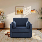 Modern Corduroy Accent Chairs, 38" W Comfy Armchair with Soft Pillows and Side Pockets, Single Reading Chairs for Living Room, Bedroom, Apartment, Navy Blue