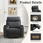 Electric Recliner Chair, Soft Fabric Power Recliners with Metal Cup Holders, Single Overstuffed Heavy Duty Reclining Sofa Chairs for Living Room Bedroom, Dark Grey