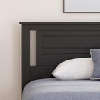 Serene Poplar Wood King Size Headboard in Black, Modern Farmhouse Panel with Horizontal Scoring, Casual Coastal Style, Easy Assembly, Quality Materials