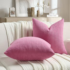 FUTEI Hot Pink Chenille Throw Pillow Covers 26x26 Inch Set of 2,Soft Striped & Diamond Textured Euro Pillow Shams,Modern Home Decor for Couch Living Room