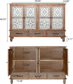 Accent Cabinet with 4 Doors & 3 Drawers, Hollow Carved Storage Sideboard, Wood Buffet Cabinet for Living Room, Dining Room, Entryway (4-Door + 3 Drawers)