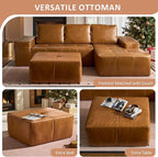 37.8" Faux Leather Ottoman for Couch, Memory Foam Cloud Boneless Sectional Couch for Living Room Foot Stools No Assembly Require (Faux Leather,Brown)
