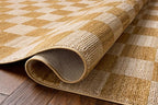 Loloi Chris Loves Julia Calvin Collection CLV-01 Apricot/Ivory 6'-3" x 9'-6" Area Rug Checkered Neutral Soft Living Room Bedroom Carpet