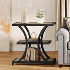 Tribesigns End Table with Storage, 3-Tier Side Table with Geometric Metal Design, Industrial Nightstand for Small Spaces, Living Room, Bedroom, Study Room (2, Grey)