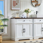 White Farmhouse Storage Cabinet with 2 Doors and 1 Drawer, Adjustable Shelf, Freestanding Kitchen Pantry Cabinet, Modern Buffet Sideboard Coffee Bar Cabinet Living Room Bathroom Dining Room