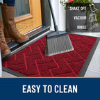 OLANLY Front Door Mat Indoor Outdoor Entrance, Waterproof All-Season, All-Weather Doormat, Sturdy Natural Rubber, Low Profile, Easy Clean Patio Porch Entryway Mat, Herringbone Brick (Wine Red, 59x23)