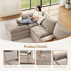 Vesgantti 108" Modular Sectional Sofa, Comfy Cloud Couch with Movable Ottoman Deep Seat Chenille L Shaped Modular Sofa, Sectional Couches for Living Room, Bedroom and Apartment, Light Brown