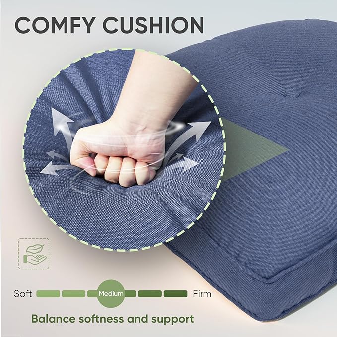 Outdoor Chair Cushion Set of 2, Waterproof Outdoor Seat Cushions 25x22, Patio Chair Cushions for Outdoor Furniture, Couch Cushion Replacement, Include 2 Back & 2 Seat Cushions, Button/Blue
