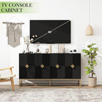 Sideboard Buffet Cabinet with Storage - Accent Storage Cabinet with Doors, Wood 4 Doors Cabinet with Metal Legs, 60" Buffets & Sideboards, Modern Credenza for Living Room (Black)
