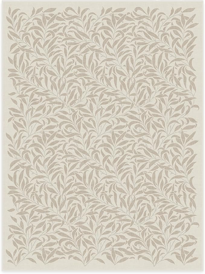 RUGGABLE x Morris & Co Washable Area Rug– Pure Willow Boughs Natural 9x12, Stain-Resistant, Non-Slip–Large Machine Washable Rugs for Living Room, Bedroom, Hallway, Entryway & Office–with Standard Pad