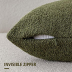 Foindtower Set of 2, Decorative Textured Boucle Throw Pillow Covers Accent Solid Pillow Cases Neutral Soft Cozy Couch Cushion Case for Chair Sofa Bedroom Living Room Home Decor 16x16 Inch Moss Green