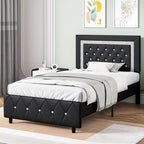 BarnFurin Twin Bed Frame with Headboard, Upholstered Bed with Diamond Tufted Design, Kids Bed Frame with Wooden Slats Support, No Box Spring Required, Easy Assembly, Black