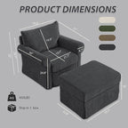 Modern Accent Chairs with Ottoman, Comfy Chenille Reading Armchair with Rolled Arms and Cushion Backrest, 35.8" W Chaise Lounge Chair for Living Room, Bedroom, Study, Apartment, Dark Grey