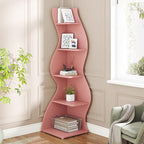 Tribesigns Corner Shelf, Modern 5-Tier Wall Corner Bookshelf, Stylish Corner Small Bookcase Storage Rack Plant Stand with Unique Shape for Living Room, Home Office (Pink, 1PC)