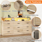 Bigbiglife 9 Drawer Dresser with Built-in Power Outlet, Mid Century Modern Chest of Drawers for Bedroom,63'' Triple Wide Dresser Storage Cabinet for Closet, Living Room, Entryway,Light Wood