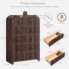 T4TREAM Fluted 5 Drawers Dresser, 48" Tall Modern Chest of Drawers with Thickened Curved Profile Design, Wood Closet Clothes Storage Organizer for Bedroom, Living Room, Hallway, Dark Walnut