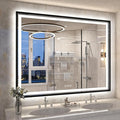 48x30 Inch LED Bathroom Mirror with Lights, Frontlit & Backlit Black Metal Frame Mirror, Wall Mounted Lighted Vanity Mirrors, Double Lights Strips,Anti Fog Dimmable & 3 Colors Temperature