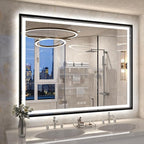 48x30 Inch LED Bathroom Mirror with Lights, Frontlit & Backlit Black Metal Frame Mirror, Wall Mounted Lighted Vanity Mirrors, Double Lights Strips,Anti Fog Dimmable & 3 Colors Temperature