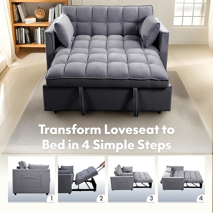 FLEXISPOT XCT4 Pull Out Couch for Small Spaces, 3-in-1 Convertible Loveseat Sofa Bed with Adjustable Backrest, Compact Futon Sofa Bed Twin Sleeper Loveseat for Apartment Dorm RV Guest Room, Gray