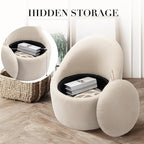 360° Swivel Accent Chair, Mid-Century Modern Chair with Hidden Storge, Small Swivel Chair with Arms for Living Room/Office-Beige