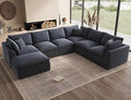 Oversized Cloud Couches for Living Room, Convertible Sectional Couch with Ottoman, 7 Seater Large Modular Sectional Sofa, Grey