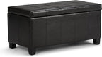 SIMPLIHOME Dover 36 inch Wide Contemporary Rectangle Storage Ottoman Bench in Midnight Black Vegan Faux Leather, Assembled, for the Living Room, Entryway and Family Room
