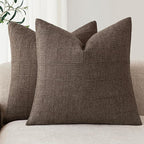 Foindtower Set of 2 Decorative Linen Check Throw Pillow Covers Neutral Farmhouse Vintage Cushion Covers Modern Boho Home Decor for Sofa Chair Couch Bedroom Living Room,22×22 Inch,Dark Brown