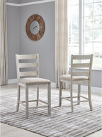 Signature Design by Ashley Skempton | 2-Count 24" Counter-Height Upholstered Bar Stools – Coastal Chic Ladder-Back, Antique White