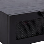 Kate and Laurel Ori Transitional Cane Rattan Floating Side Table with Pull-Out Storage Drawer, 18x13x6, Black