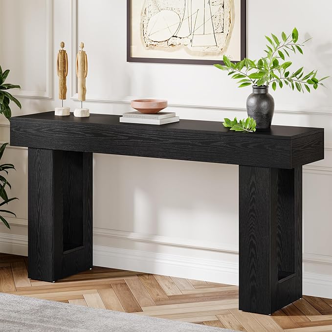 Tribesigns 63-Inch Long Console Table, Farmhouse Wooden Sofa Table Behind The Couch, Narrow Entryway Table for Entrance, Hallway, Living Room (Black)