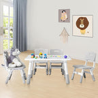 Adjustable Kids Table Chairs Set – Graffiti Desktop, Multi-Activity Height-Adjustable Toddler Study Desk for Ages 3-8 – Ideal for Home, Classroom, Daycare (B-Gray, 4 Chairs-31.5" L x 23.6" W)
